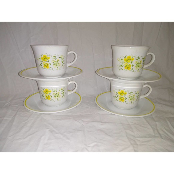 Corelle April yellow flower mugs and saucers (set of 4) - Picture 1 of 6